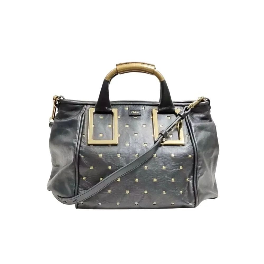 Auth Chloe Black Leather Ethel Tote Bag for